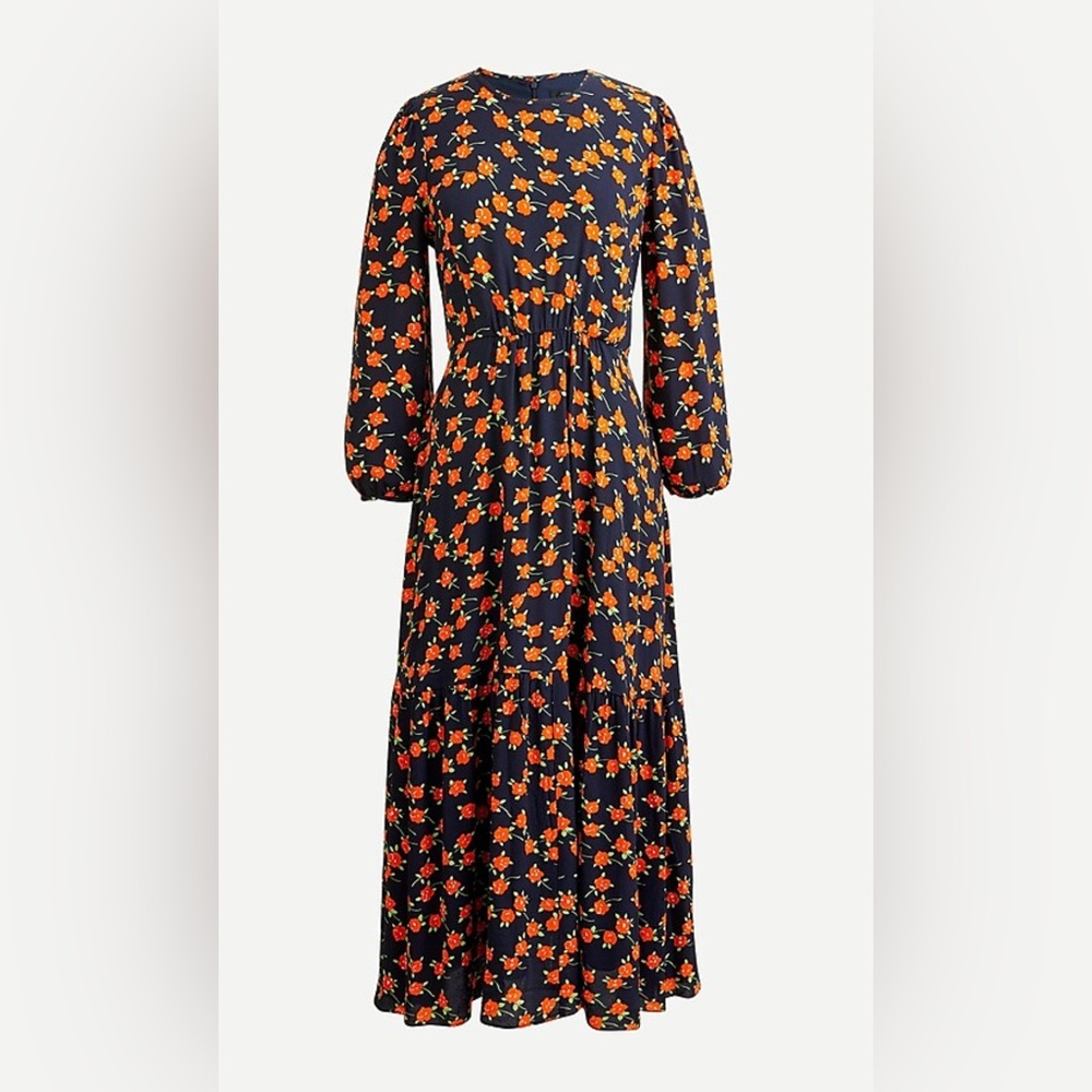 NWT J. Crew Flowy Tiered Midi Dress in Poppy Fields Size 8